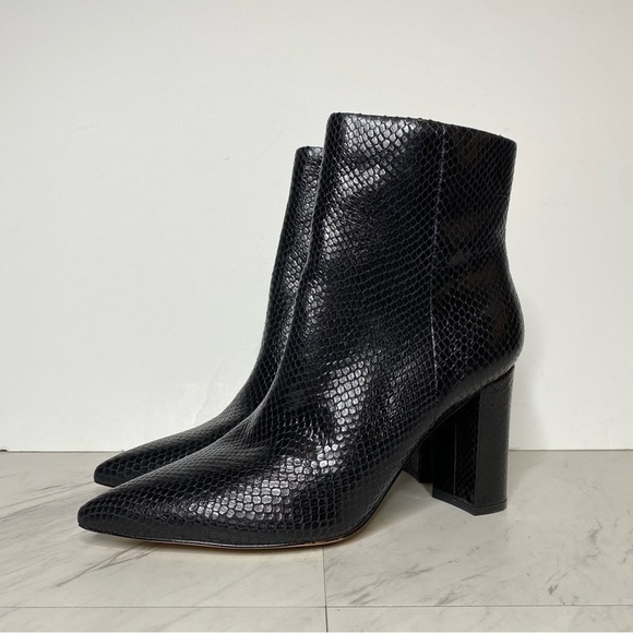 Marc Fisher Ulani Black Snake Print Leather Pointy Toe Bootie 11M - Picture 14 of 14